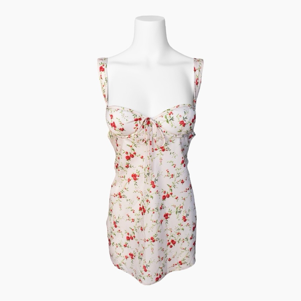 Rumored Loverboy White Floral Mini Dress with Red Roses